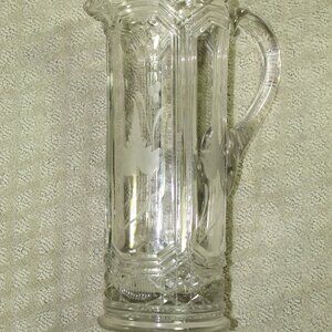 STUNNING! Vintage Floral Uranium Green Glow Depression Glass  11" Pitcher